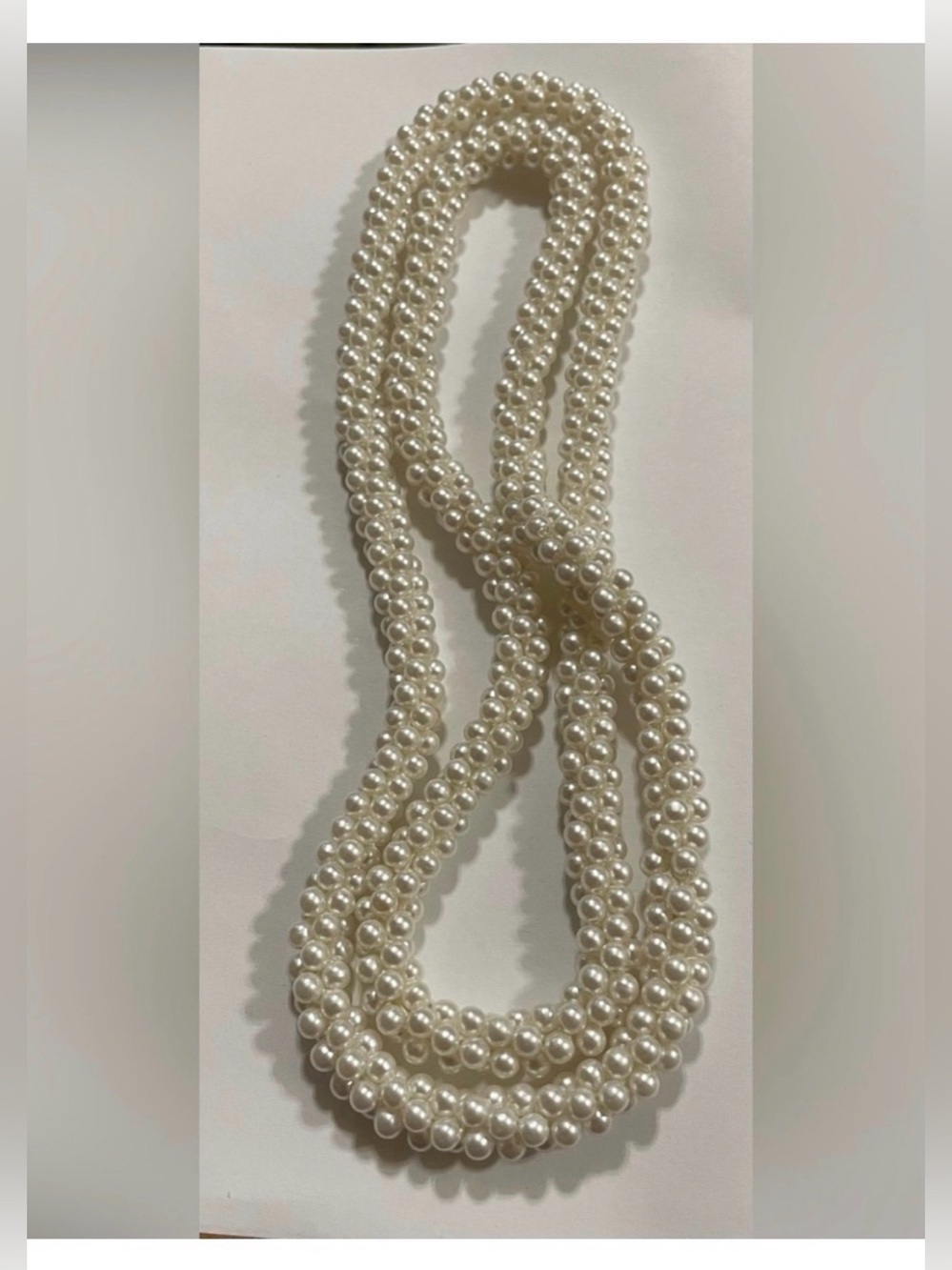 Vintage Faux Pearl Crocheted Rope Necklace Continuous Strand #7063